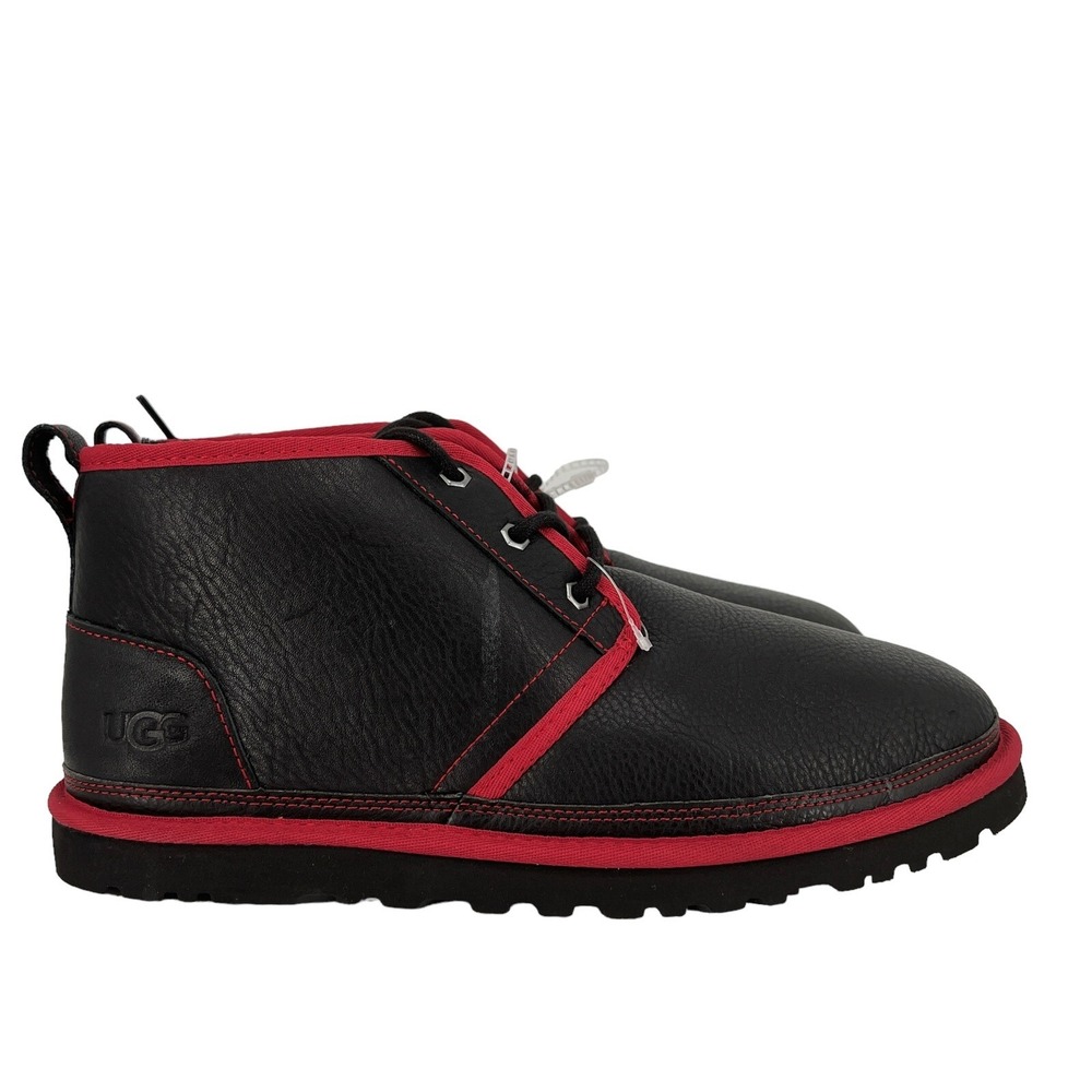 UGG Men's Neumel Leather Low Chukka Black Red Ankle Boot Size 11 Wool Blend NWOB